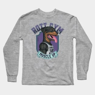 Fun Rottweiler with tank top going to Rott Gym with teal trim Long Sleeve T-Shirt